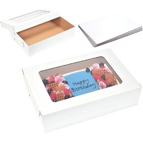 JJO 26x18x5 بوصة علب كعكة كاملة ورقة مع لوحات كعكة سميكة، 5 صناديق مخبز كبيرة حزمة صناديق كعكة مستطيلة مموجة لكعكة ورقة 26x18 بوصة، الكعك، براوني، الخبز المعجنات، الكعك، كب كيك in Kuwait