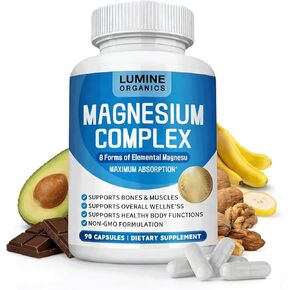 Lumine Organics Magnesium Complex Supplement 1000mg- Advanced 8-in-1 Magnesium Blend - Glycinate, Citrate, Malate, Taurate etc.– High Absorption Formula – Non-GMO– 90 Capsules (1PCS) in Saudi Arabia