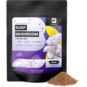 B BEWORTHS الفطر الكاكاو الساخن، 10 - مزيج مستخلص الفطر مع صيغة دعم النوم، أشواغاندا، L-الثيانين، بلسم الليمون، غابا، الميلاتونين، دعم الخريف والبقاء نائما، 30 حصة in Kuwait