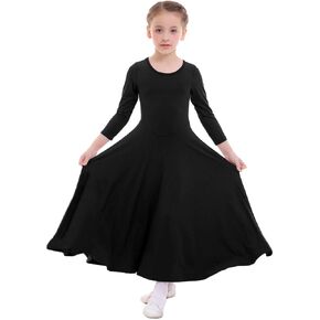 ZX Girl's Long Sleeve Praise Dance Full Length Wide Swing Lyrical Dancewear Liturgical Worship Costume Dress, Black, 9-10 Years in Kuwait