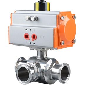 63mm 3 طريقة 304 الفولاذ المقاوم للصدأ ثلاثي المشبك الطويق نوع صمام الكرة الهوائية مع اسطوانة مزدوجة التمثيل in Kuwait