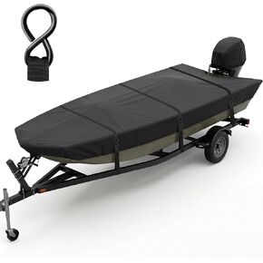 Jon Boat Cover 14-16 ft, Heavy Duty Trailerable Boat Cover with Metal Buckles for Jon 14' 15' 16' Beam Width up to 75", 1200D Waterproof Oxford with Motor Cover, Vents,Black in Saudi Arabia