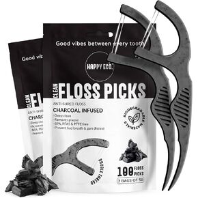 Dental Floss Picks for Teeth (200ct) - Double Thread Tooth Picks Flossers for Adults, Toothpicks Floss, Vegan Corn-Straw Handle, Shred-Resistant String for Interdental Oral Care & Gum Health, Mint in Kuwait