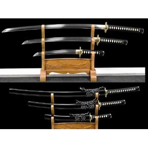 Lyuesword كامل وظيفية الطين خفف اليابانية سيف ساموراي مجموعة كاتانا واكيزاشي تانتو مجموعة 3 قطعة يمكن قطع شجرة in Kuwait