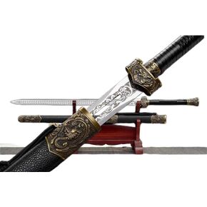 سيف LOONGSWORD Dragon‑Phoenix الصيني - فولاذ مصنوع يدويًا عالي المنغنيز، شفرة محفورة مجوفة ودرع تنين/فينيكس من سبيكة، غمد خشبي، فنون قتالية وعرض قابل للتجميع in Kuwait