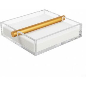 Lucite Luxurious Clear & Gold Cocktail Napkin Holder – 7"x 7" Square Design | Modern Table Decor for Dining Room, Kitchen & Buffet | Elegant Tabletop Centerpiece, Organizer, Stylish Home Gift Serving in Kuwait