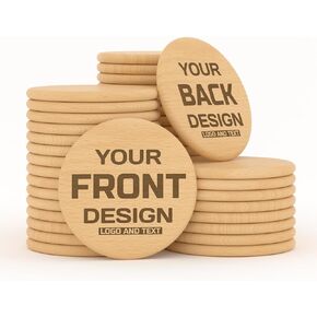 30–1000 Custom Wooden Tokens, Personalized Laser Engraved Wood Chips with Logo or Text, Double-Sided Engraving, 1.5 Inch Drink & Bar Tokens for Weddings, Parties, Corporate Promotions in Saudi Arabia
