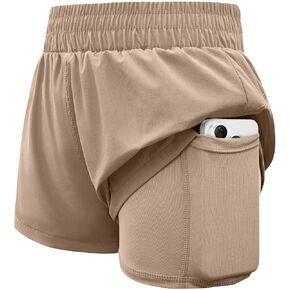 Womens Athletic Shorts 2 in 1 Waisted Sports Running Gym Biker Workout Lightweight Shorts for Women Liner Pockets in Saudi Arabia