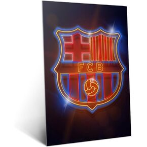 ملصق معدني رسمي من Displate لنادي برشلونة لكرة القدم يتضمن تركيب مغناطيسي عمل فني مرخص حديث لتزيين الحائط FC Barcelona Crest Crest ملصق نيون مقاس 12.6 × 17.7 بوصة in Kuwait