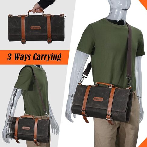 WELKINLAND 13-Pocket Knife Roll, Waxed-Canvas Leather Knife Roll Bag, Heavy-Duty Chef Knife Roll Bag, WaterProof Knife Wrap Roll, Portable Chef Knife Roll Up, Chef Knife Bags And Rolls in Kuwait