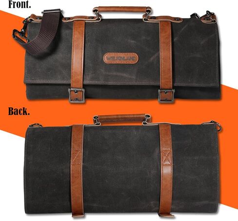 WELKINLAND 13-Pocket Knife Roll, Waxed-Canvas Leather Knife Roll Bag, Heavy-Duty Chef Knife Roll Bag, WaterProof Knife Wrap Roll, Portable Chef Knife Roll Up, Chef Knife Bags And Rolls in Kuwait