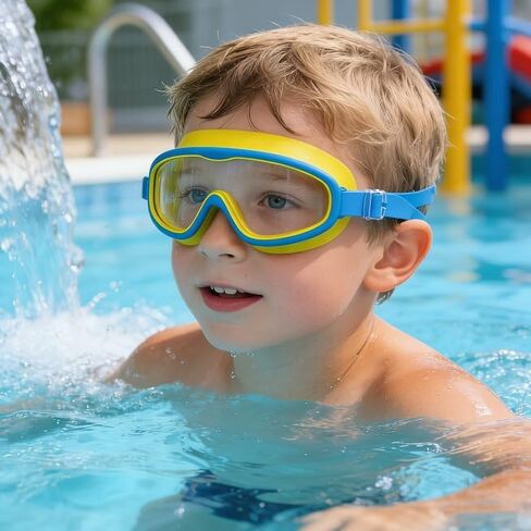 Kids Swimming Goggles Anti-Fog with Tall Frame, Waterproof Protective Lenses & Integrated Earplugs in Saudi Arabia