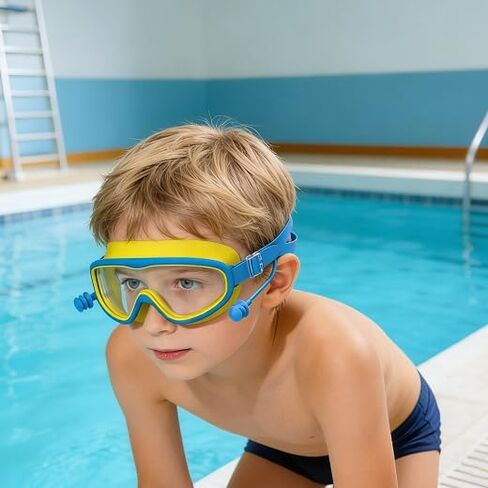Kids Swimming Goggles Anti-Fog with Tall Frame, Waterproof Protective Lenses & Integrated Earplugs in Saudi Arabia
