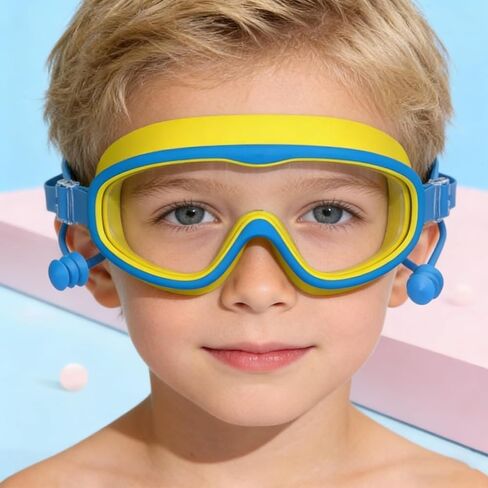 Kids Swimming Goggles Anti-Fog with Tall Frame, Waterproof Protective Lenses & Integrated Earplugs in Saudi Arabia