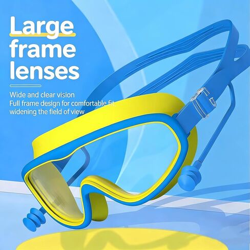 Kids Swimming Goggles Anti-Fog with Tall Frame, Waterproof Protective Lenses & Integrated Earplugs in Saudi Arabia