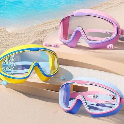 Kids Swimming Goggles Anti-Fog with Tall Frame, Waterproof Protective Lenses & Integrated Earplugs in Saudi Arabia