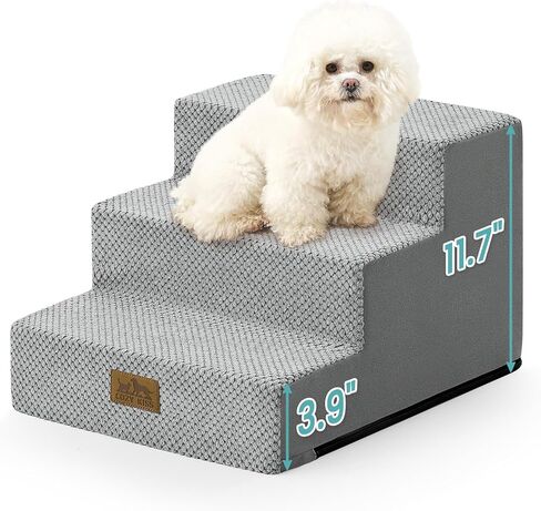 Gentle Incline Dog Stairs for Small Dogs, 15.7" H Pet Step for Couch Sofa and Chair, 4-Step Non-Slip Dog Ramp for Puppy Doggie Senior Cats, 15.7x23.6x15.7 Inch, Beige in Kuwait