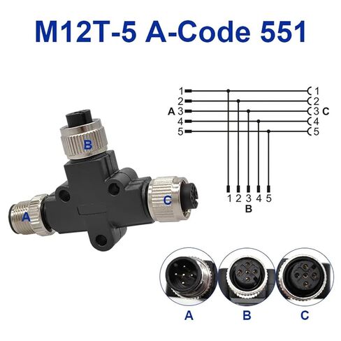 M12 Sensor Connector Three-Way Pipe Conversion Male Female 4pin 5pin 8pin 1Pcs(5 pin) in Saudi Arabia