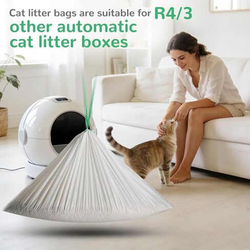40 Pack Heavy-Duty Cat Litter Box Liners,For R4/3 and most Automatic Self-Cleaning Litter Boxes,Thick Leakproof Drawstring Cat Litter Bags (25.2" x 15.8") in Kuwait