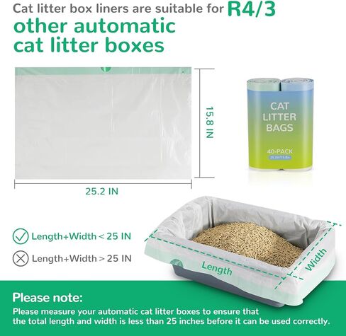 40 Pack Heavy-Duty Cat Litter Box Liners,For R4/3 and most Automatic Self-Cleaning Litter Boxes,Thick Leakproof Drawstring Cat Litter Bags (25.2" x 15.8") in Kuwait