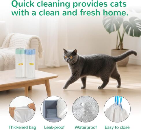40 Pack Heavy-Duty Cat Litter Box Liners,For R4/3 and most Automatic Self-Cleaning Litter Boxes,Thick Leakproof Drawstring Cat Litter Bags (25.2" x 15.8") in Kuwait