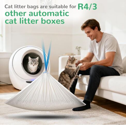 40 Pack Heavy-Duty Cat Litter Box Liners,For R4/3 and most Automatic Self-Cleaning Litter Boxes,Thick Leakproof Drawstring Cat Litter Bags (25.2" x 15.8") in Kuwait