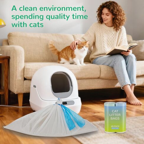40 Pack Heavy-Duty Cat Litter Box Liners,For R4/3 and most Automatic Self-Cleaning Litter Boxes,Thick Leakproof Drawstring Cat Litter Bags (25.2" x 15.8") in Kuwait