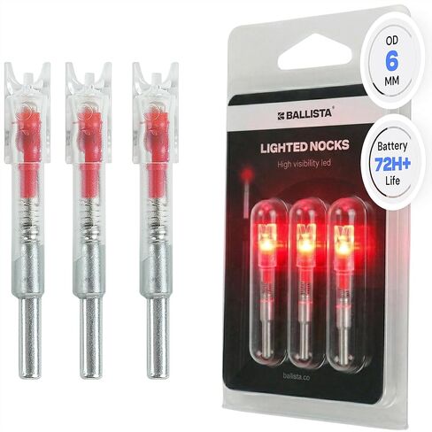 BALLISTA 6 مم مضاءة لمسامير القوس والنشاب - نقاط سهم LED عالية الوضوح، عمر بطارية طويل، مفتاح تشغيل/إيقاف، يناسب معرف 4.2 مم، أعمدة OD 6 مم - أخضر/أحمر/أزرق - 3 قطع in Kuwait