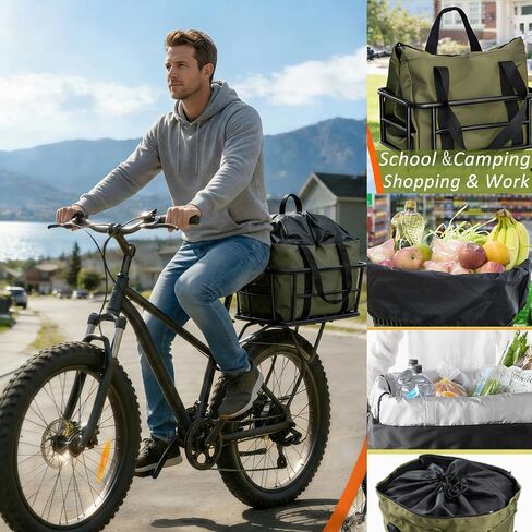 سلة الدراجة الخلفية، سلة الدراجة ذات الرف الخلفي مع حقيبة تخزين مقاومة للماء، سلال خلفية للدراجة ذات سعة كبيرة لمعظم الدراجات والدراجات الإلكترونية، سهلة التركيب in Kuwait