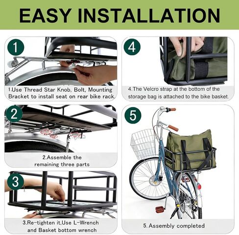 سلة الدراجة الخلفية، سلة الدراجة ذات الرف الخلفي مع حقيبة تخزين مقاومة للماء، سلال خلفية للدراجة ذات سعة كبيرة لمعظم الدراجات والدراجات الإلكترونية، سهلة التركيب in Kuwait