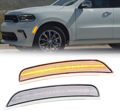 LED Side Marker Light Replacement for 2021 2022 2023 2024 Dod'ge Durango Super Bright Xenon White Full LED Front Bumper Fender Sidemarker Lamp Kit Left & Right OEM 68476818AA Smoked Lens in Saudi Arabia
