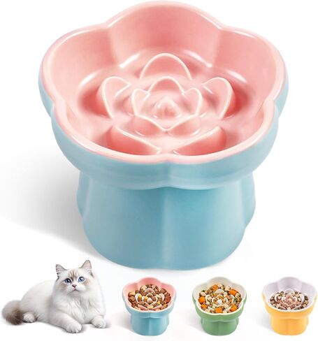 مجموعة أوعية التغذية البطيئة للقطط - قطعتان من أطباق القطط من سلسلة باستيل للأطعمة الجافة والرطبة - طبق تغذية متاهة لطيف للأكل الصحي - أوعية تغذية بطيئة صديقة للشارب - آمنة للاستخدام في غسالة الأطباق. (أزرق ووردي) in Kuwait