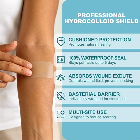 Dodanros Advanced Fast Healing Hydrocolloid Gel Bandages, Adhesive Wound Care Pads, 2.32 * 1.14 in, 40 Count in Kuwait