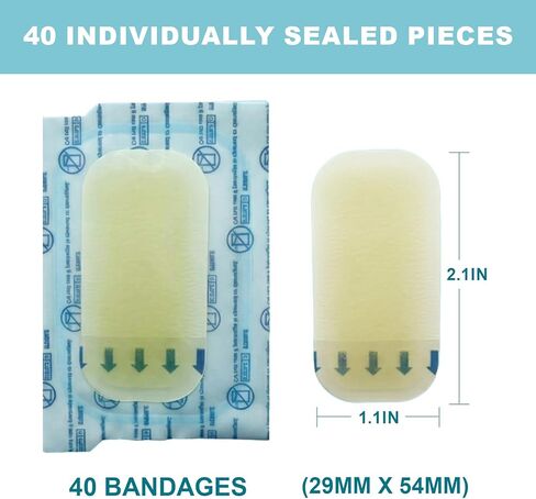 Dodanros Advanced Fast Healing Hydrocolloid Gel Bandages, Adhesive Wound Care Pads, 2.32 * 1.14 in, 40 Count in Kuwait