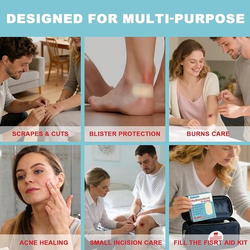 Dodanros Advanced Fast Healing Hydrocolloid Gel Bandages, Adhesive Wound Care Pads, 2.32 * 1.14 in, 40 Count in Kuwait