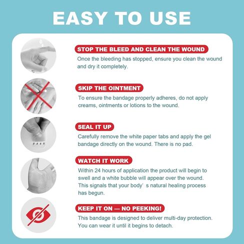 Dodanros Advanced Fast Healing Hydrocolloid Gel Bandages, Adhesive Wound Care Pads, 2.32 * 1.14 in, 40 Count in Kuwait