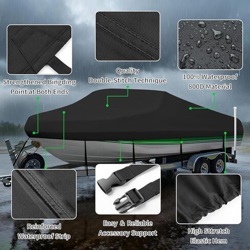 Boat Covers 17-19ft, Waterproof Trailerable Boat Cover, Heavy Duty 1200D Oxford UV Resistant Bass Boat Covers with Motor Cover, Fits V-Hull Tri-Hull Fish&Ski Boat, Runabout in Saudi Arabia