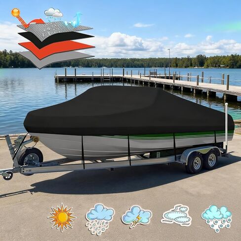 Boat Covers 17-19ft, Waterproof Trailerable Boat Cover, Heavy Duty 1200D Oxford UV Resistant Bass Boat Covers with Motor Cover, Fits V-Hull Tri-Hull Fish&Ski Boat, Runabout in Saudi Arabia