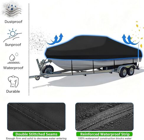 Boat Covers 17-19ft, Waterproof Trailerable Boat Cover, Heavy Duty 1200D Oxford UV Resistant Bass Boat Covers with Motor Cover, Fits V-Hull Tri-Hull Fish&Ski Boat, Runabout in Saudi Arabia