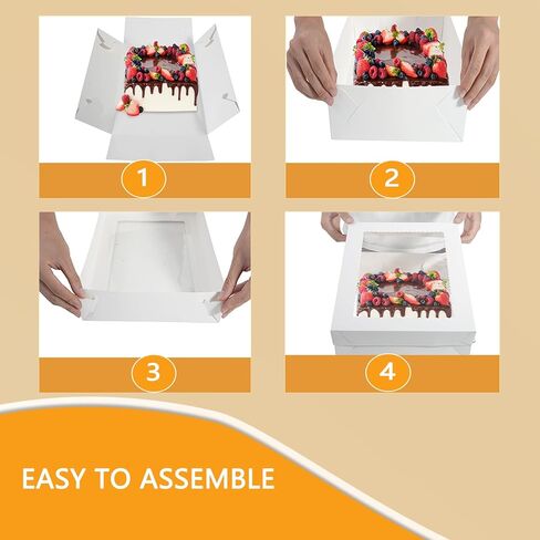 6 قطع من علب الكيك من أوفيند مع لوح الكيك، 19 × 14 × 4.5 بوصة صناديق خبز بيضاء مع نافذة كبيرة للكعك ربع الورقية والدونات والكب كيك والمعجنات والفطائر in Kuwait