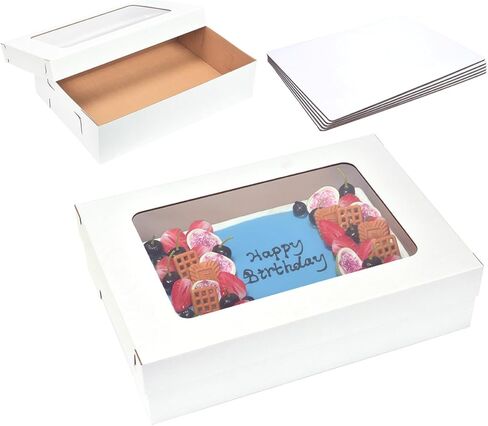 JJO 26x18x5 بوصة علب كعكة كاملة ورقة مع لوحات كعكة سميكة، 5 صناديق مخبز كبيرة حزمة صناديق كعكة مستطيلة مموجة لكعكة ورقة 26x18 بوصة، الكعك، براوني، الخبز المعجنات، الكعك، كب كيك in Kuwait