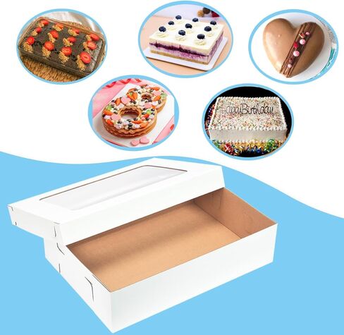 JJO 26x18x5 بوصة علب كعكة كاملة ورقة مع لوحات كعكة سميكة، 5 صناديق مخبز كبيرة حزمة صناديق كعكة مستطيلة مموجة لكعكة ورقة 26x18 بوصة، الكعك، براوني، الخبز المعجنات، الكعك، كب كيك in Kuwait