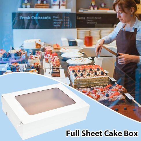 JJO 26x18x5 بوصة علب كعكة كاملة ورقة مع لوحات كعكة سميكة، 5 صناديق مخبز كبيرة حزمة صناديق كعكة مستطيلة مموجة لكعكة ورقة 26x18 بوصة، الكعك، براوني، الخبز المعجنات، الكعك، كب كيك in Kuwait