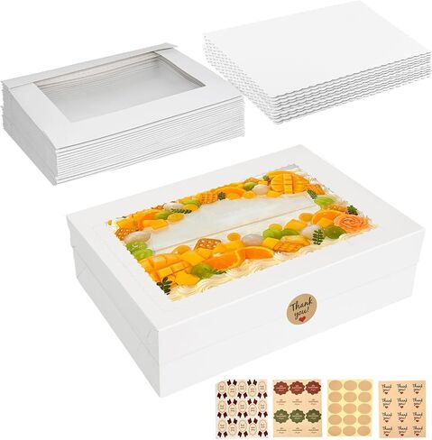 Aufind 6pcs Cake Boxes with Cake Board, 19x14x4.5 Inches White Bakery Boxes with Large Window for Quarter Sheet Cakes, Donuts, Cupcakes, Pastry & Pies in Kuwait