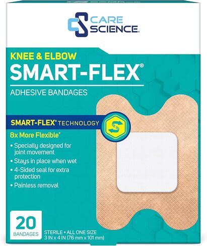 Care Science Smart Flex Knee & Elbow Performance Fabric Bandages, 4 in x 3 in, 20 ct | Flexible Joint Protection for First Aid and Wound Care in Kuwait