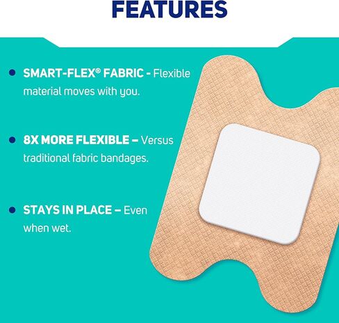 Care Science Smart Flex Knee & Elbow Performance Fabric Bandages, 4 in x 3 in, 20 ct | Flexible Joint Protection for First Aid and Wound Care in Kuwait