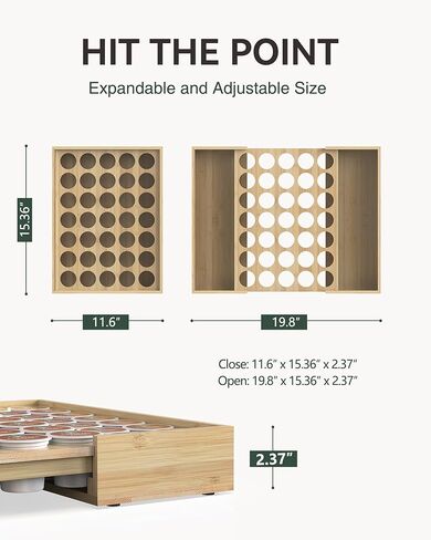 حامل كبسولات قهوة من الخيزران أكبر قابل للتوسيع لعرض درج العداد، سعة 35 جرابًا، كبسولات K-Cup - حامل منظم لتخزين أكياس الشاي (الخيزران) in Kuwait