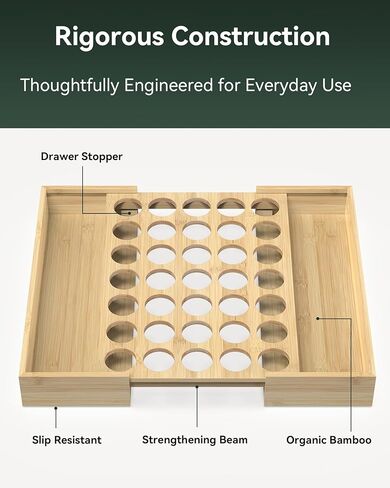 حامل كبسولات قهوة من الخيزران أكبر قابل للتوسيع لعرض درج العداد، سعة 35 جرابًا، كبسولات K-Cup - حامل منظم لتخزين أكياس الشاي (الخيزران) in Kuwait