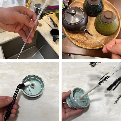 فرشاة تنظيف ماكينة القهوة - 15 قطعة من فرشاة القش، فرشاة الزجاجات بمقبض طويل، فرشاة تنظيف مرنة لزجاجات المياه والأواني الزجاجية والأكواب وأواني القهوة والأكواب وزجاجات المياه والأنابيب المنحنية in Kuwait