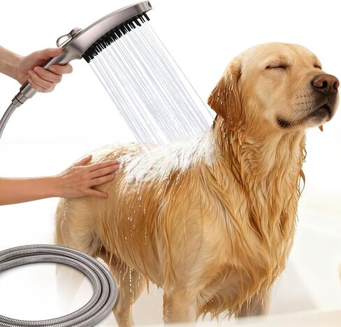 G-Promise 3 Mode Dog Shower Attachment with Pause Mode, Dog shower Sprayer with 100 Inches Stainless Steel Hose, Metal Diverter, Adhesive Holder, for Fast and Easy Dog Bathing and Cleaning(Chrome) in Saudi Arabia
